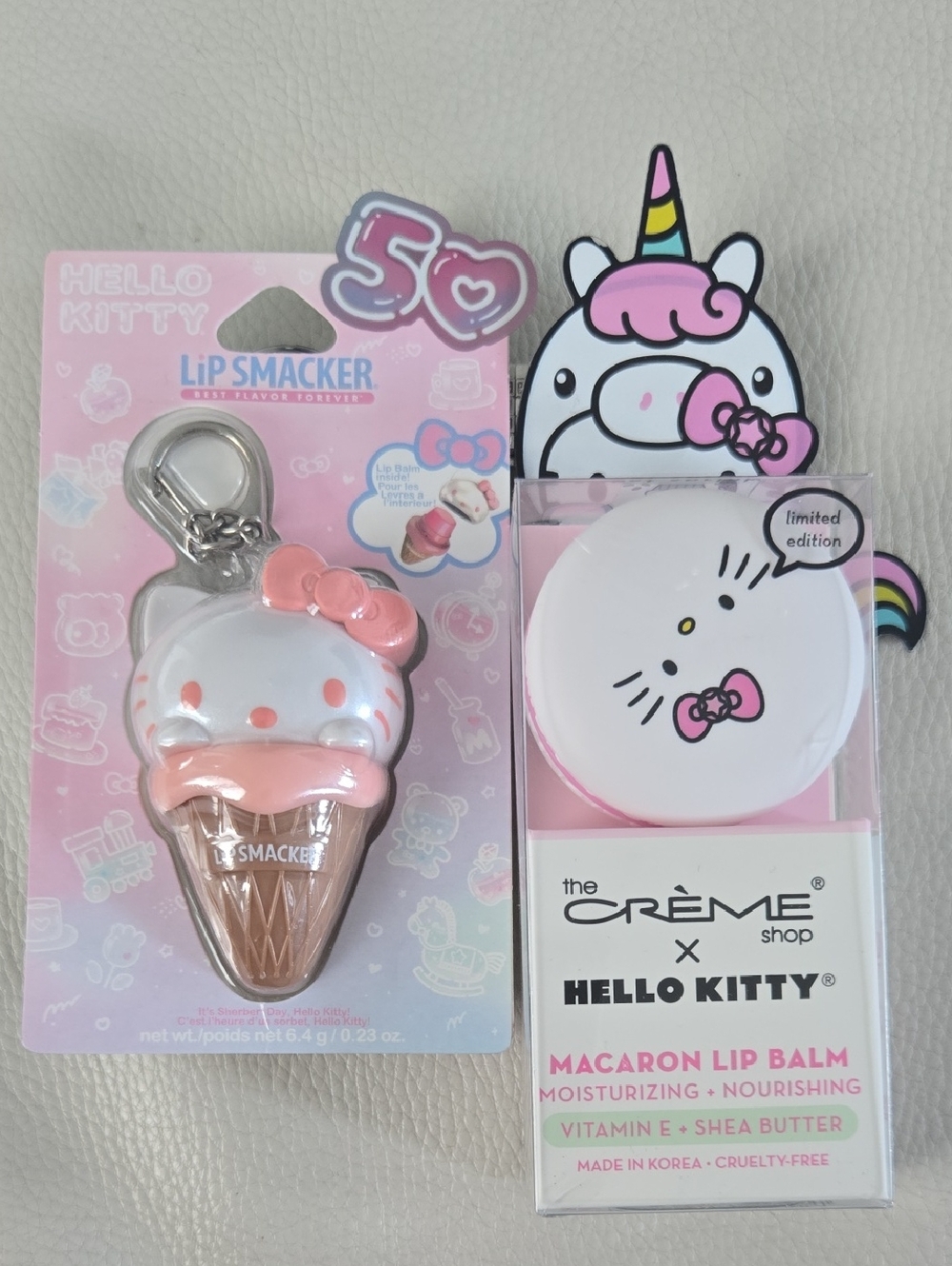🎀 NIP Hello Kitty Lip Care 50th Anniversary Keychain & Crème Shop Macaron Balm​